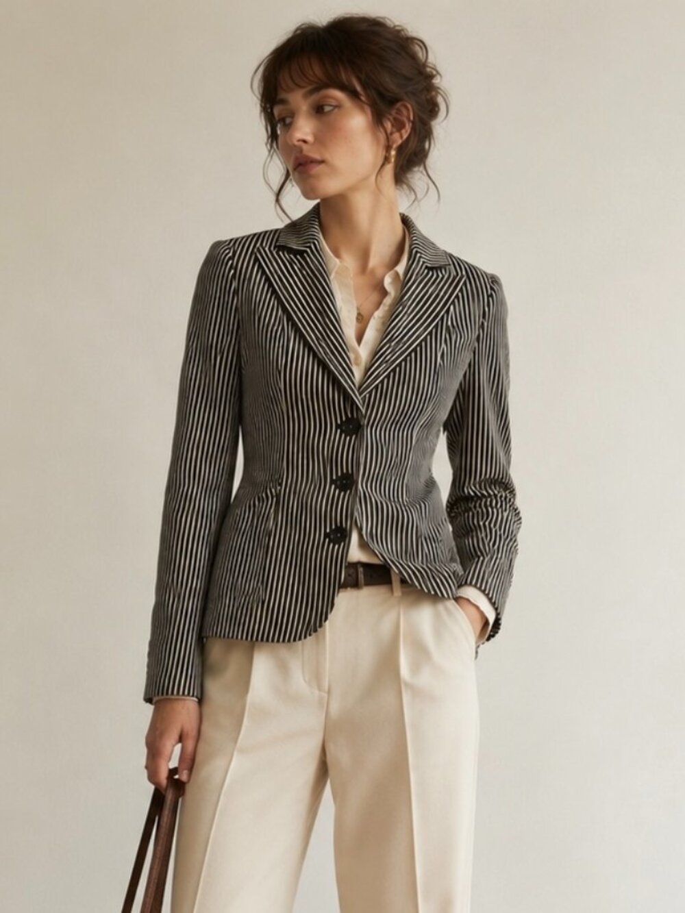 Vintage Betsey Johnson Black Cream Pinstripe Fitted Blazer Y2K Size 4 Retro USA